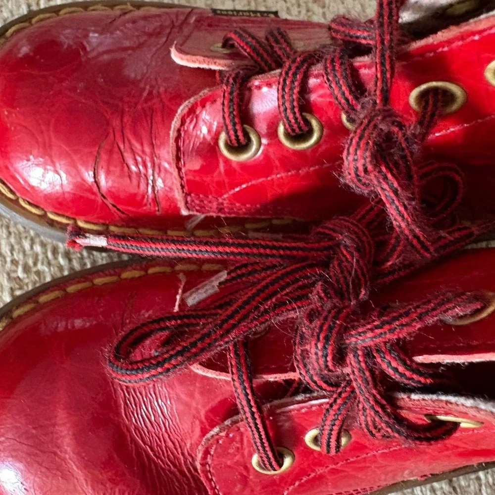 Dr Martens  kids Red Lace-Up Leather Boots
